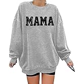 LOTUCY Crewneck Mama Sweatshirt Women Round Neck Casual Oversized Pullover Hoodies Long Sleeve Blouse Tops