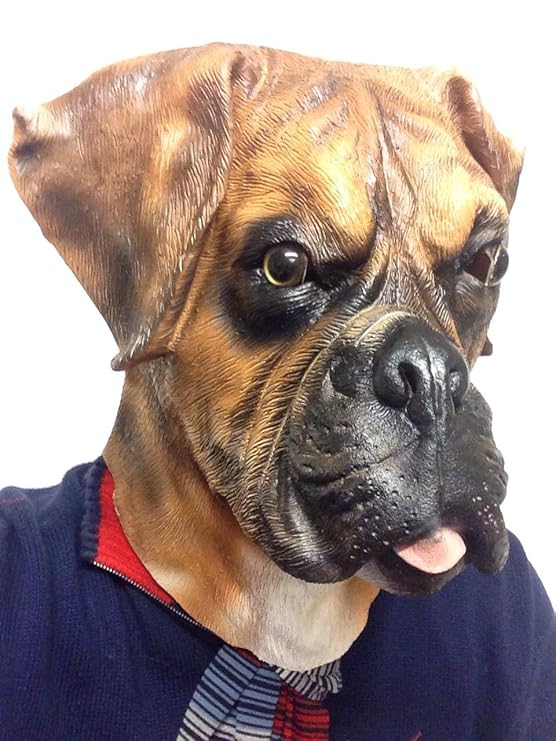 Hundemaske Braun und Weiß Boxer-Hund Latex Maske Britische Bulldogge Kopf - Braun