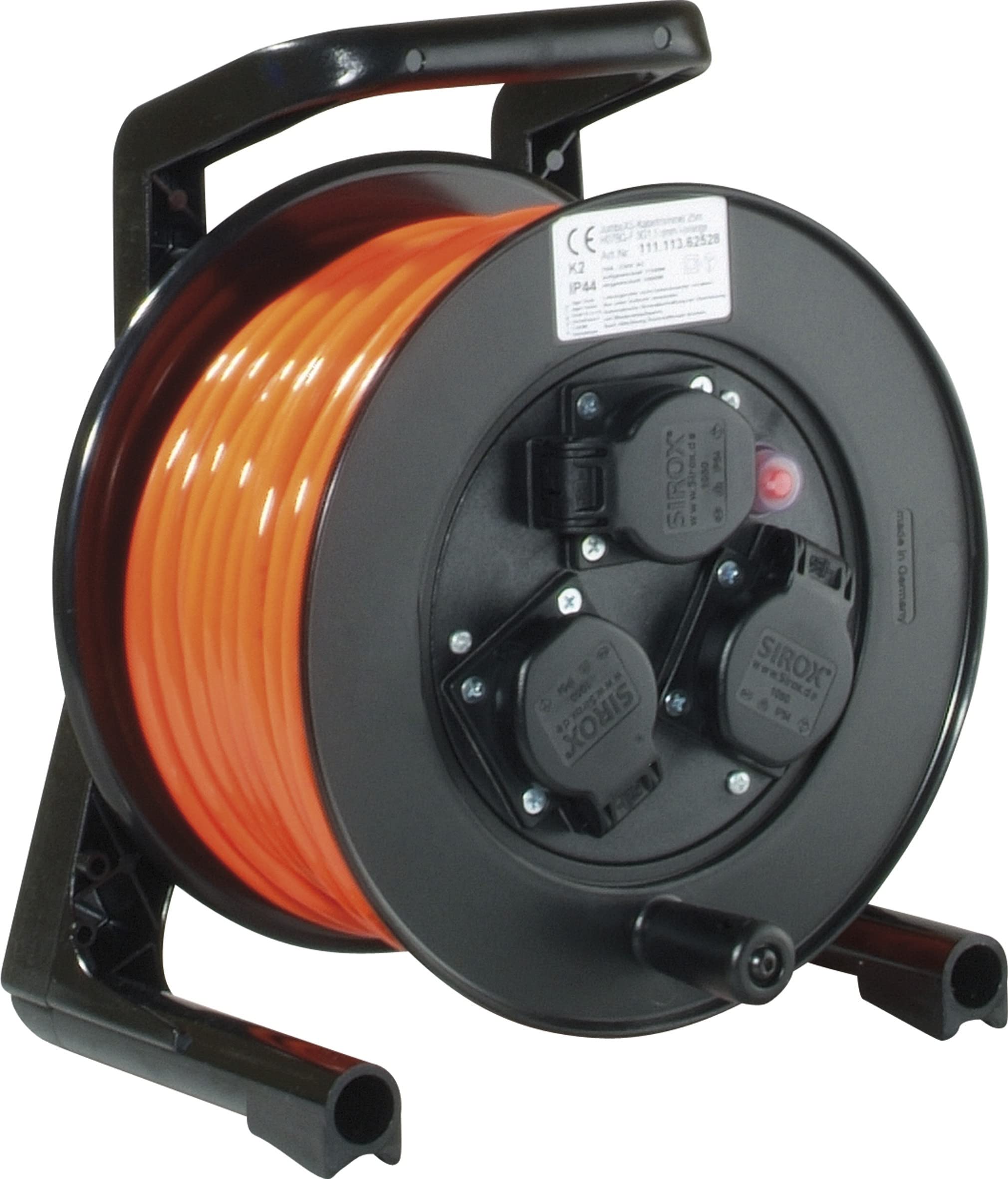 JUMBO® XS Cable Reel with 3 Sockets H07BQ-F Cable Colour Bright Orange, Cross Section 3 x 1.5 mm², Length 25 m