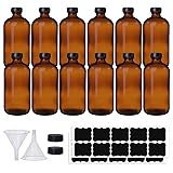 HWASHIN 12 Pack 16 oz Amber Boston Round Glass