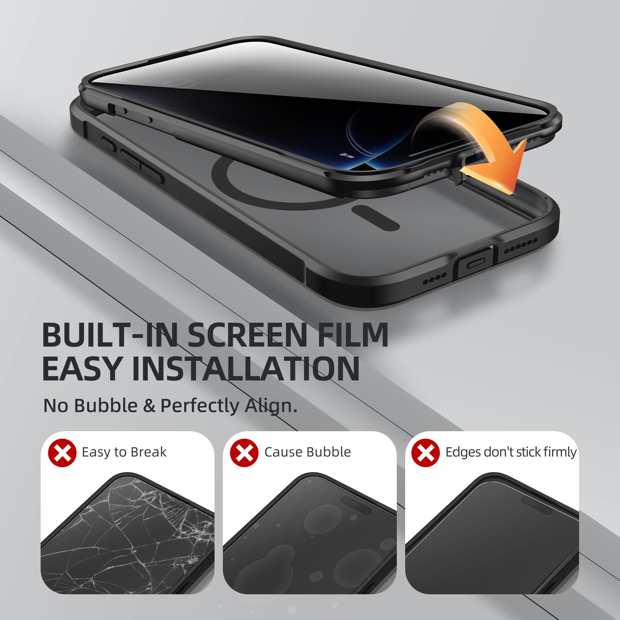 BERFY for iPhone 16 Pro Max Case, Compatible with MagSafe, Built-in Privacy Screen Protector and Camera Protection, Anti-Spy Full Body Shockproof Clear Phone Case for 16 Pro Max 6.9