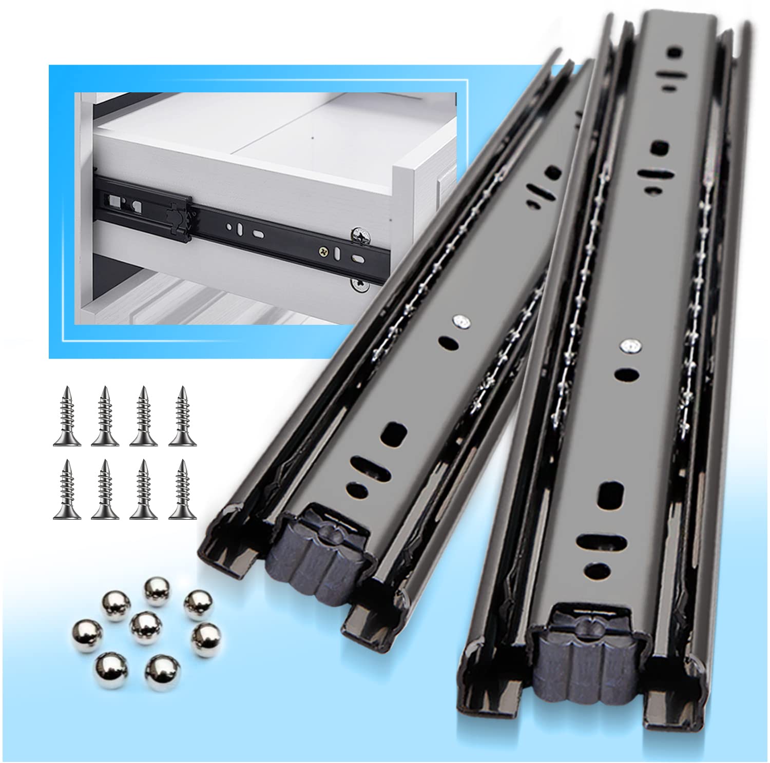 Full Extension Drawer Runners 250 300 350 400 450 500 550 600mm Ball Bearing Drawer Runners Slides Replacement Rails Track Guide Glides for Kitchen Bedroom Cabinets Heavy Duty 45kg 1 Pair