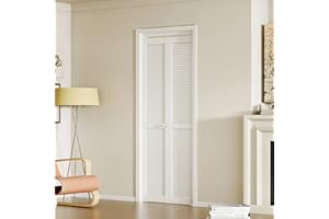 BARNER HOME Louvered Bi-Fold Door, Fits 28" x 80" Standard Openings, White Folding Closet Door with Hardware Kit, Ventilated MDF 2 Panels, Ideal for Laundry, Bedroom, or Pantry