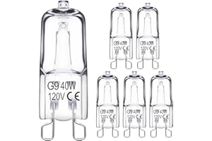 EvaStary G9 Halogen Light Bulbs 2 pin 120V 40W, Dimmable Long Lasting T4 JCD Type, G9 Bulb for Chandeliers, Range Hood Light, Bathroom Light Bulbs, Cabinet Lights, Warm White 2800K, 6 Pack