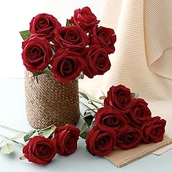 Cloudecor 15Pcs Artificial Roses Velet Real Touch