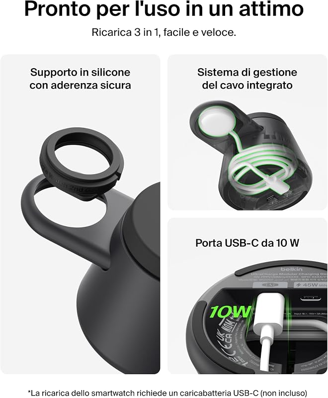 UltraCharge Caricatore Wireless Qi2 25W 3 in 1 - Nero
