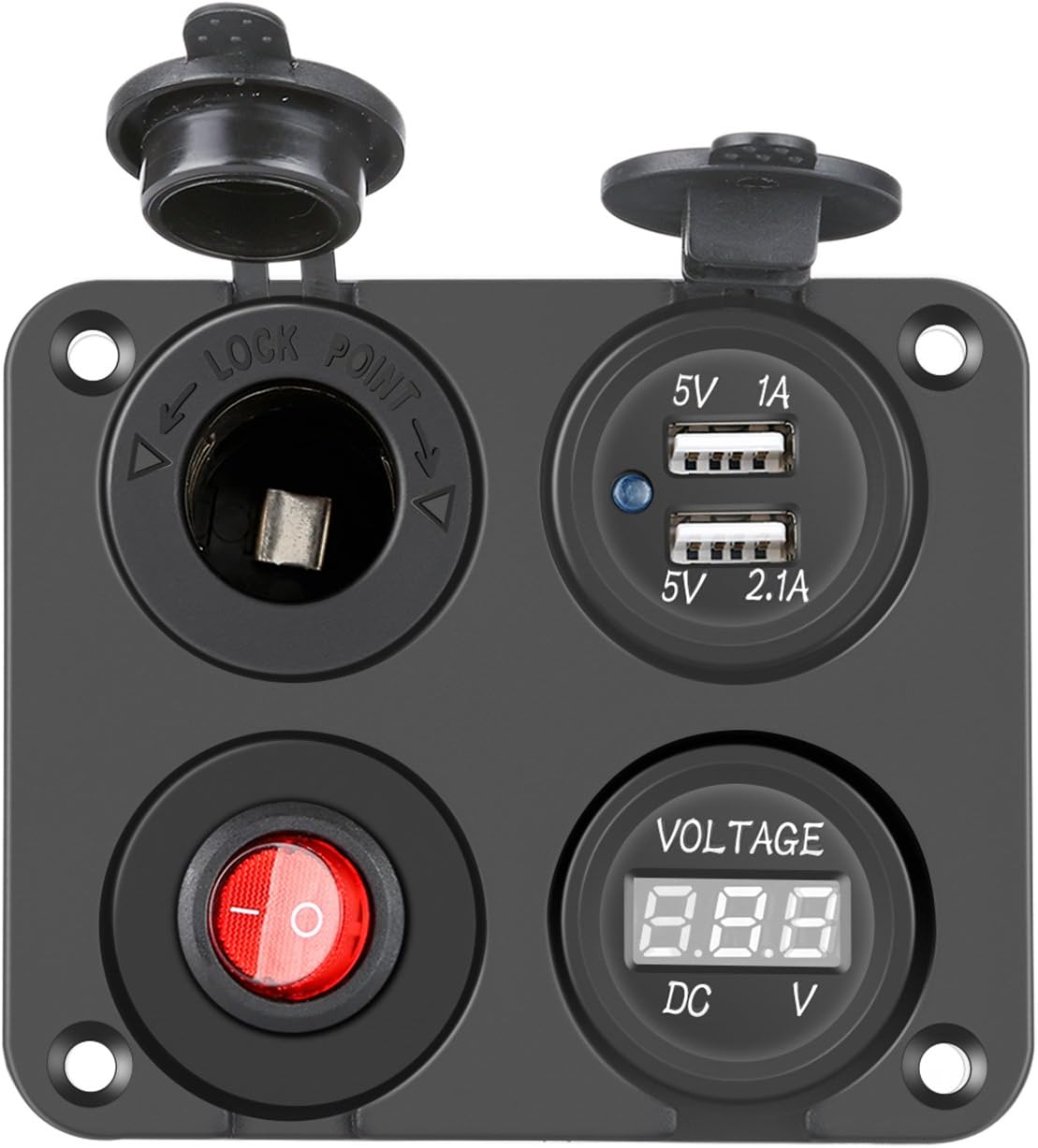 4in1 Car Charger Switch Panel, Dual USB Function Charger 2.1A & 1A