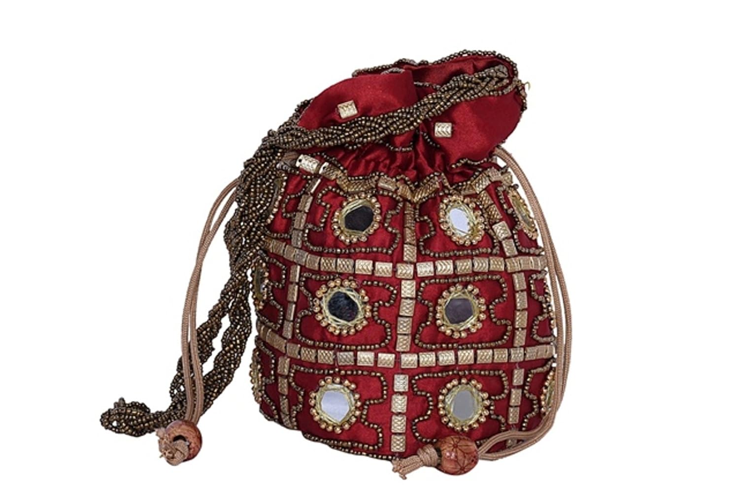decot women's cotton embroidery design potli hand bag (dark red)