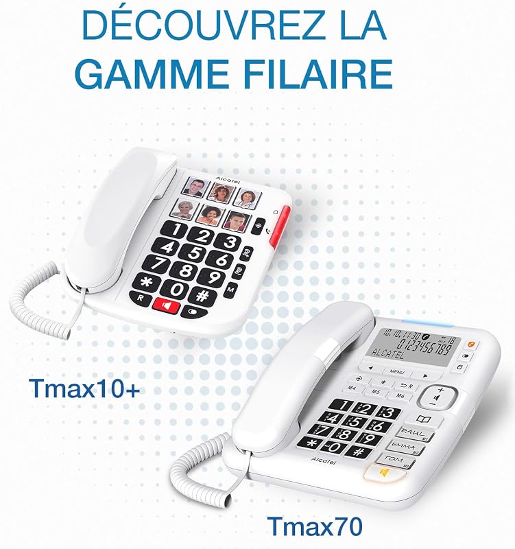 TMAX 10+ Téléphone Fixe Filaire Sénior - Grosses Touches - Audio Boost - Touches avec Photos - Mains Libres - Indicateur Lumineux d'Appel - Sonnerie Forte - Compatible Aides Auditives — photo 5 sur 6