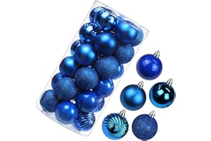OAIRSE 2.36" Christmas Ball Ornaments Shatterproof Navy Blue Christmas Ornaments Set 30 pcs Blue Ornaments for Christmas Tree Halloween Holiday Wedding Party Decoration