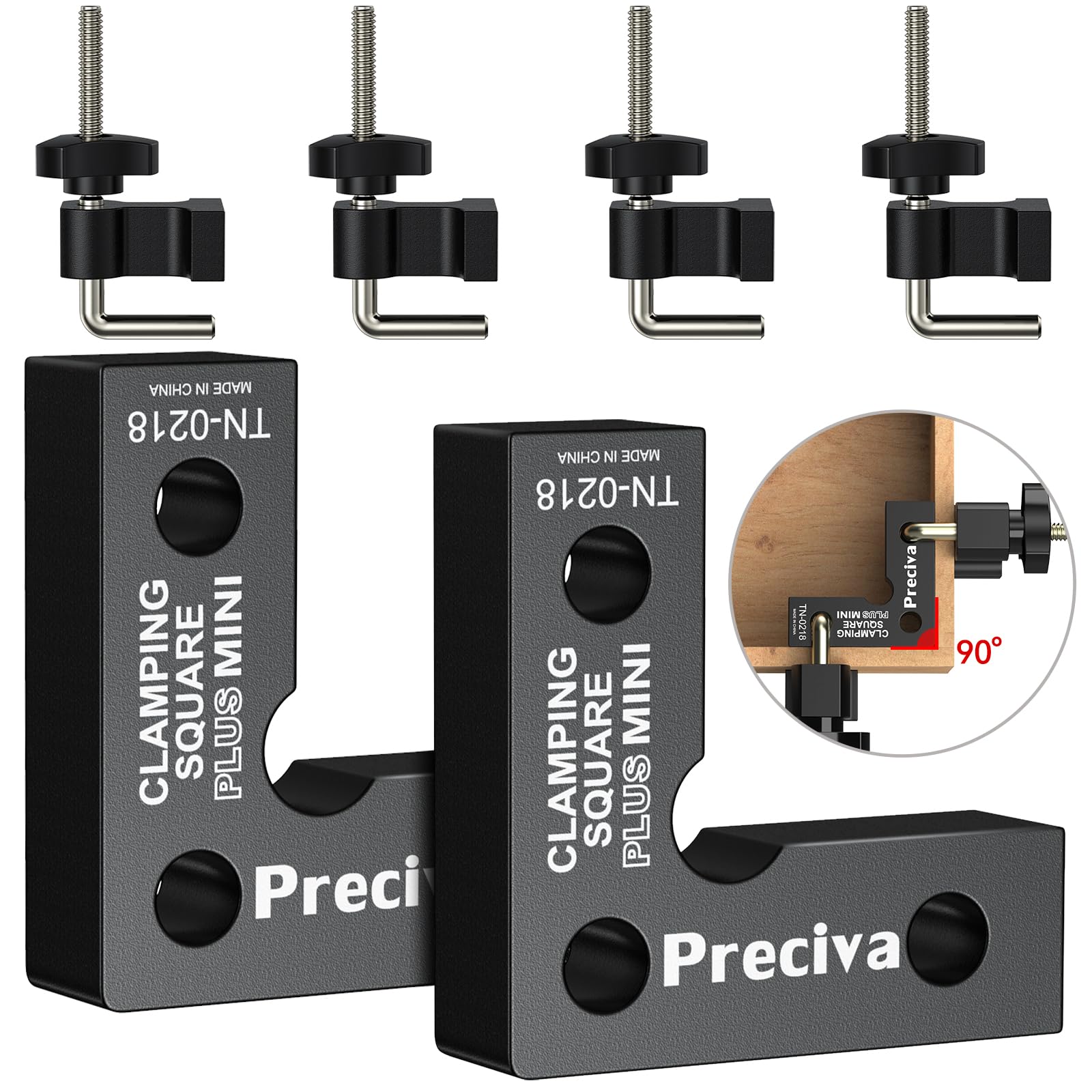 90 Degrees Positioning Square Clamps, Preciva Mini Aluminum Alloy Right Angle Square with 2 Clamps, Professional Woodworking Block Carpenter Clamping Tool for Picture Frames Drawers(5.7cm/2.24 Inch)