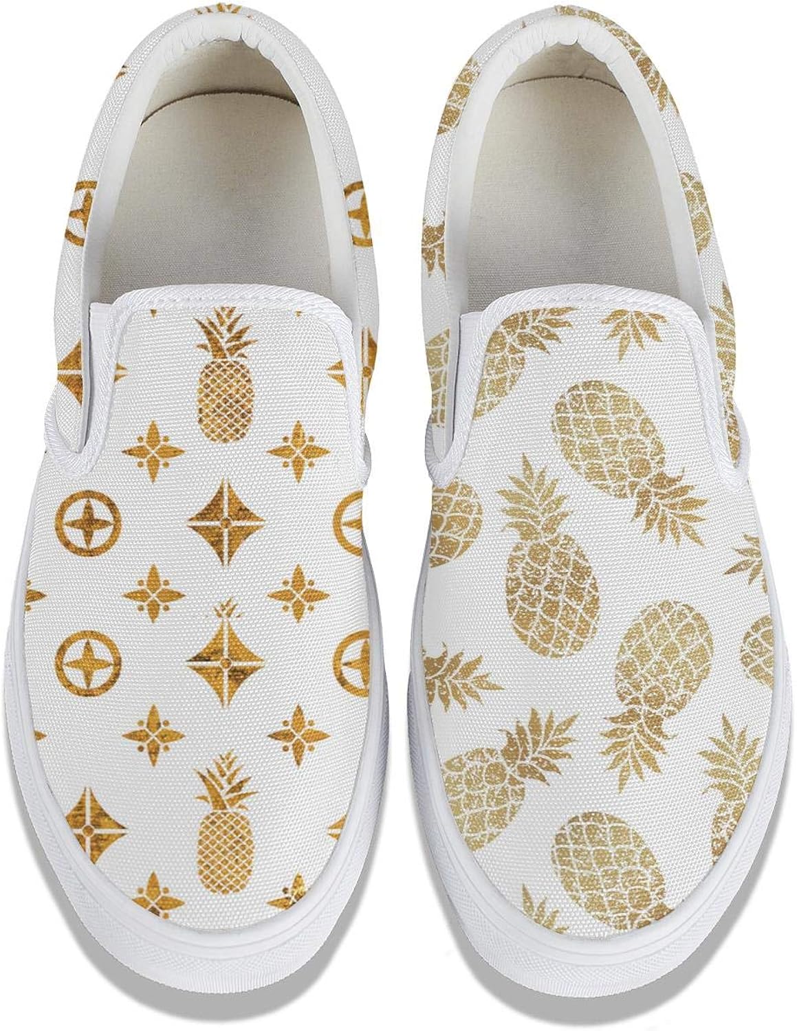 Unicorns Farting Gold Retro Pineapple White Background Pattern Women's Canvas Shoes Lightweight Funky Running Shoes Slip on Sneakers