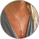 Annika Bella Turquoise Lariat Necklace - Long Drop Y Necklace, Turquoise Jewelry for Women, Oval Links Chain, Adjustable 925 Sterling Silver/Gold Chain