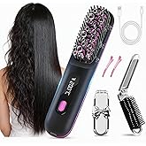 Valiayi Cordless Hair Straightener Brush, Rechargeable Hot Comb Hair Straightener with 3 Temp Settings, Anti-Scald Portable Hair Straightening Brush with 300 Million Negative Ions for Home Travel