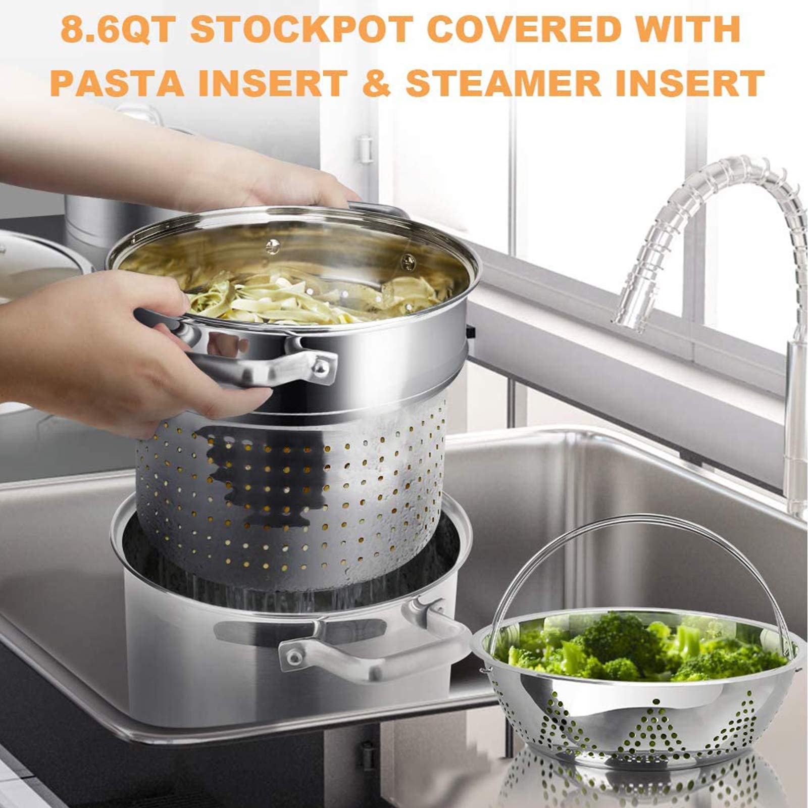 Duxtop Professional Stainless Steel Pots and Pans Set, 18-Piece Induction Cookware Set, Saucepan with Pour Spout and Strainer Lid, Impact-Bonded Technology