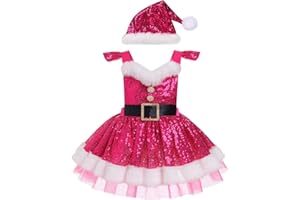 IMEKIS Toddler Girls Christmas Santa Costume Sequin Princess Dress Romper with Hat Halloween Cosplay Outfit Photo Shoot