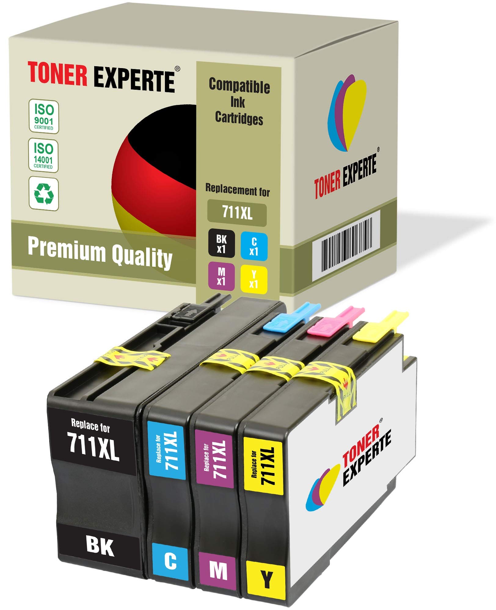 TONER EXPERTE Set of 4 XL Compatible with 711XL 711 XL Premium Ink Cartridges for DesignJet T120, T520 (Black, Cyan, Magenta, Yellow)