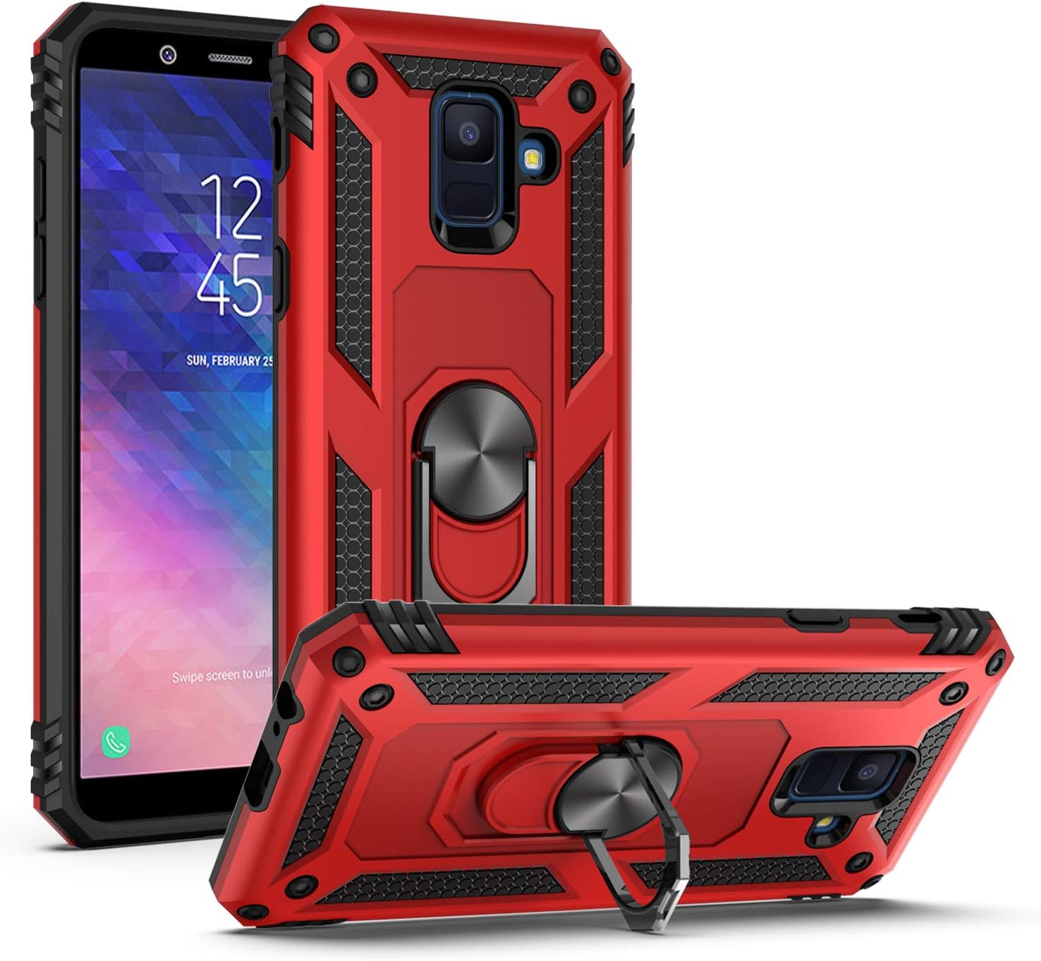 SUSAA Case for Galaxy A6,360 Degree Rotating Ring Holder Kickstand Phone Case for Samsung Galaxy A6 (2018 Release) Red
