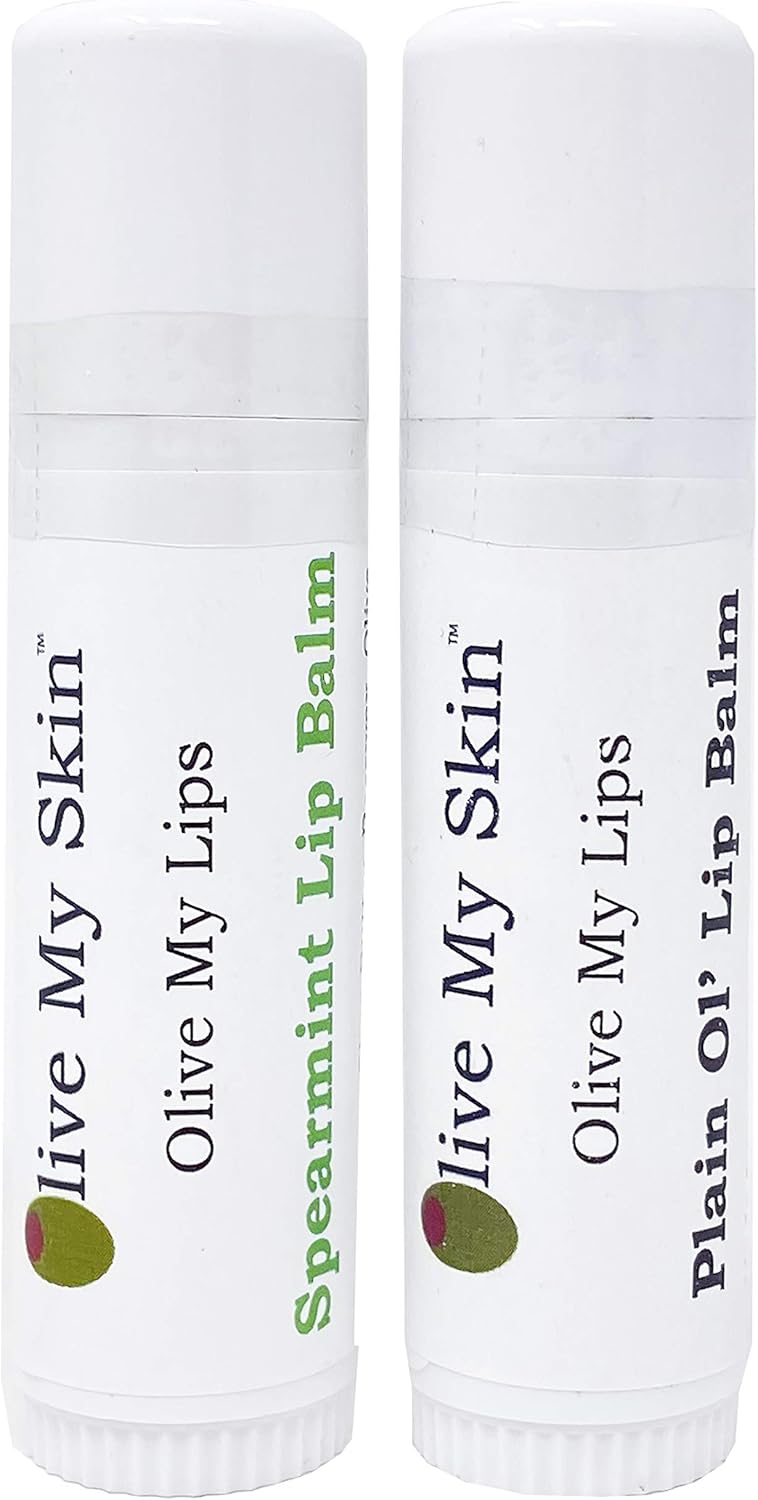 Olive My Skin Spearmint and Plain Ol’ Lip Balm – ½ Oz Jumbo Sized Lip Balm - Olive Oil Based, Artisan Made, Small Batch, Paraben-Free