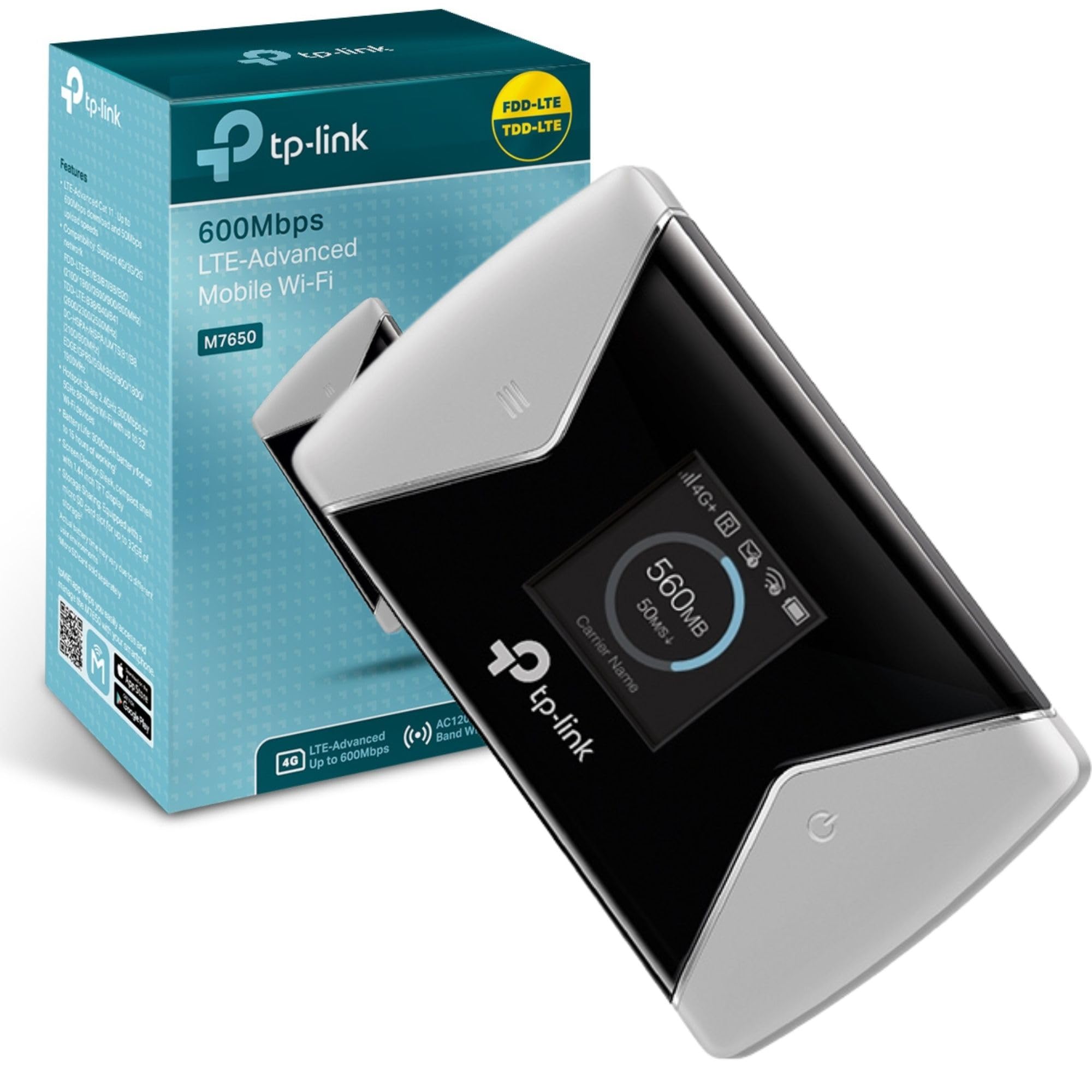 TP-Link M7650 4G+ Cat11 Portable WiFi, Mobile WiFi Hotspot Works up to 15 Hours, Travel 4G Router, SD Card Slot, Unlocked 600 Mbps LTE-Advanced MiFi, Share up to 32 Devices, Easy App Management