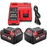 2Pack Replacement for Milwaukee 18V 6.5Ah Battery & Charger Kit 48-59-1812 for m-12 & m-18 Milwaukee Batteries