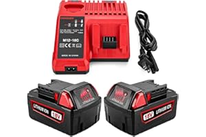 2Pack Replacement for Milwaukee 18V 6.5Ah Battery & Charger Kit 48-59-1812 for m-12 & m-18 Milwaukee Batteries