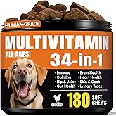 Dog Vitamins & Supplements 34-in-1 Pet Multivitamin Softchews, Daily Dog Supplements for Hip & Joints, Skin & Coat, Immune Health with Glucosamine, Probiotics, Collagen & Fish Oil (90-Day Supply)