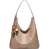 LOVEVOOK Hobo Bag for Women, Soft Vegan Leather Tote Purse Shoulder Handbag | Vintage Slouchy Work School Travel Bag Fits 14" Laptop, Large Waterproof Gift with Flower Pendant &amp; Adjustable Strap