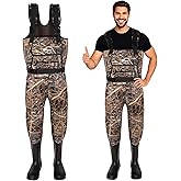 8 Fans Hunting Waders with 1000G Insulation Rubber Boots, Neoprene Chest Wader, Waterproof Bootfoot Waders for Men & Women