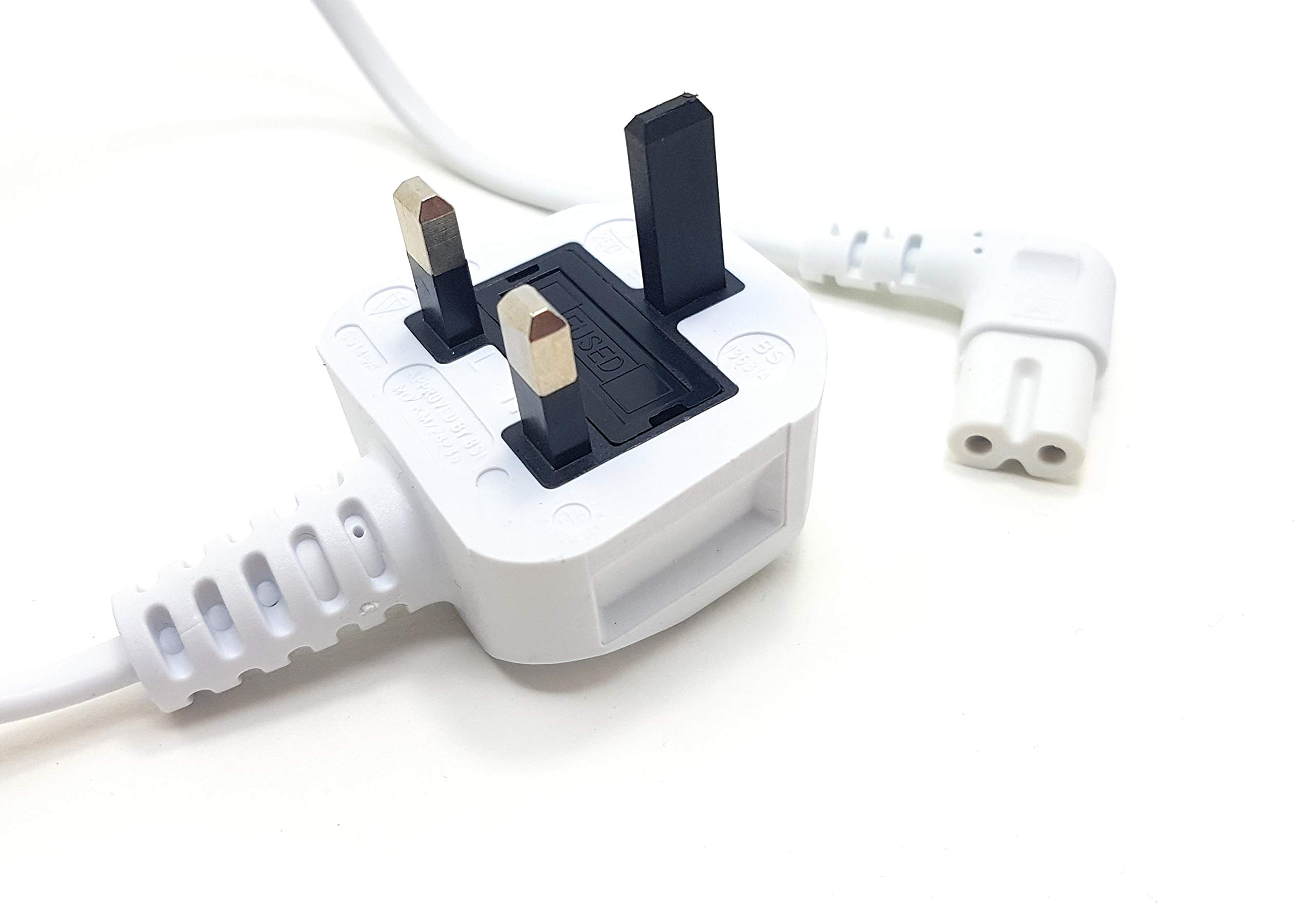 MainCore 3m White Right Angle UK 3pin Mains Figure 8 (Fig 8) IEC C7 Plug Cord Cable for TV/Projector/receiver/Camera Charging Lead.etc (3m)