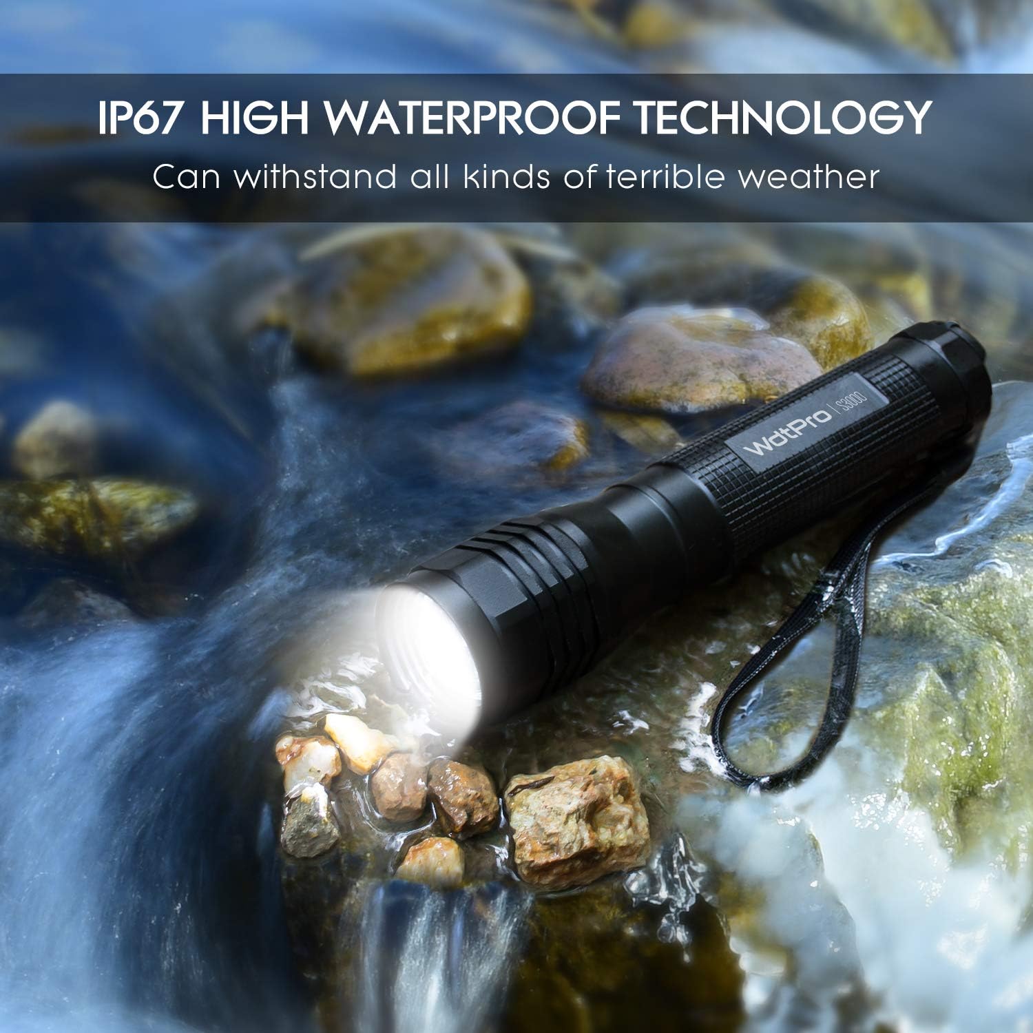 High-Powered LED Flashlight S3000, WdtPro Super Bright Flashlights - High Lumen, IP67 Water Resistant, 3 Modes and Zoomable for Camping, Emergency, Hiking, Gift - - 