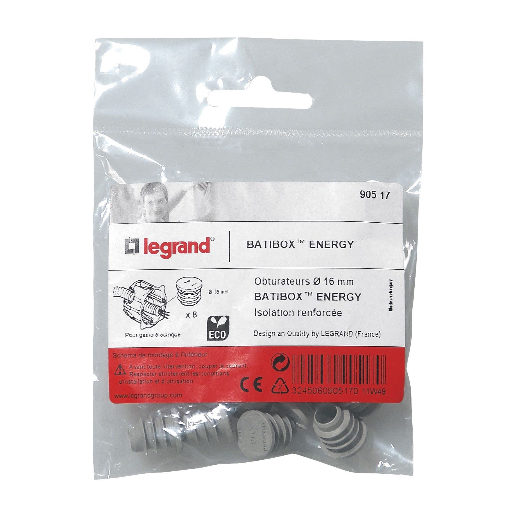Legrand LEG90517 Kit No. 8 Plugs for Energy Batibox - Diameter 16 mm