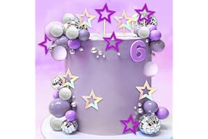 LaVenty Disco Ball Cake Decor Singer Stars Purple Butterfly Balls Cake Supplies for Birthday Party Decoration