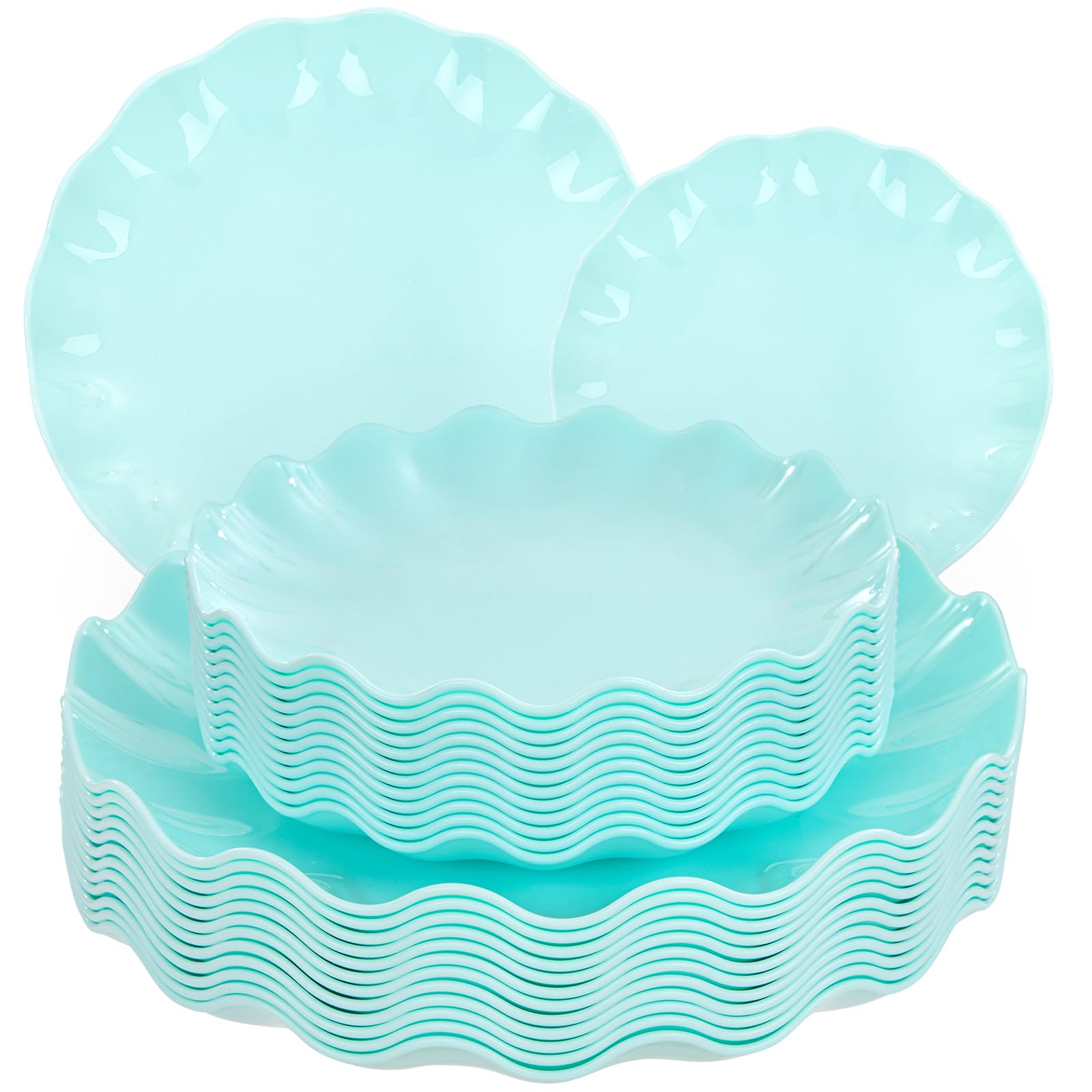 Photo 1 of LIYH 24 Pcs Plastic Blue Plates Reusable - Unbreakable Ice Blue Party Scalloped Plates, Microwave & Dishwasher Safe Camping Plate Perfect for Parties, Wedding, Birthday, BPA Free (12Guests)
