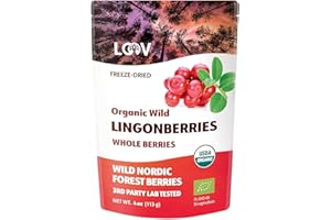 LOOV Freeze-Dried Organic Wild Lingonberries, from Nordic Forests, 4 Oz, 23-Day Supply, Raw, Non-GMO, No Sugar Added