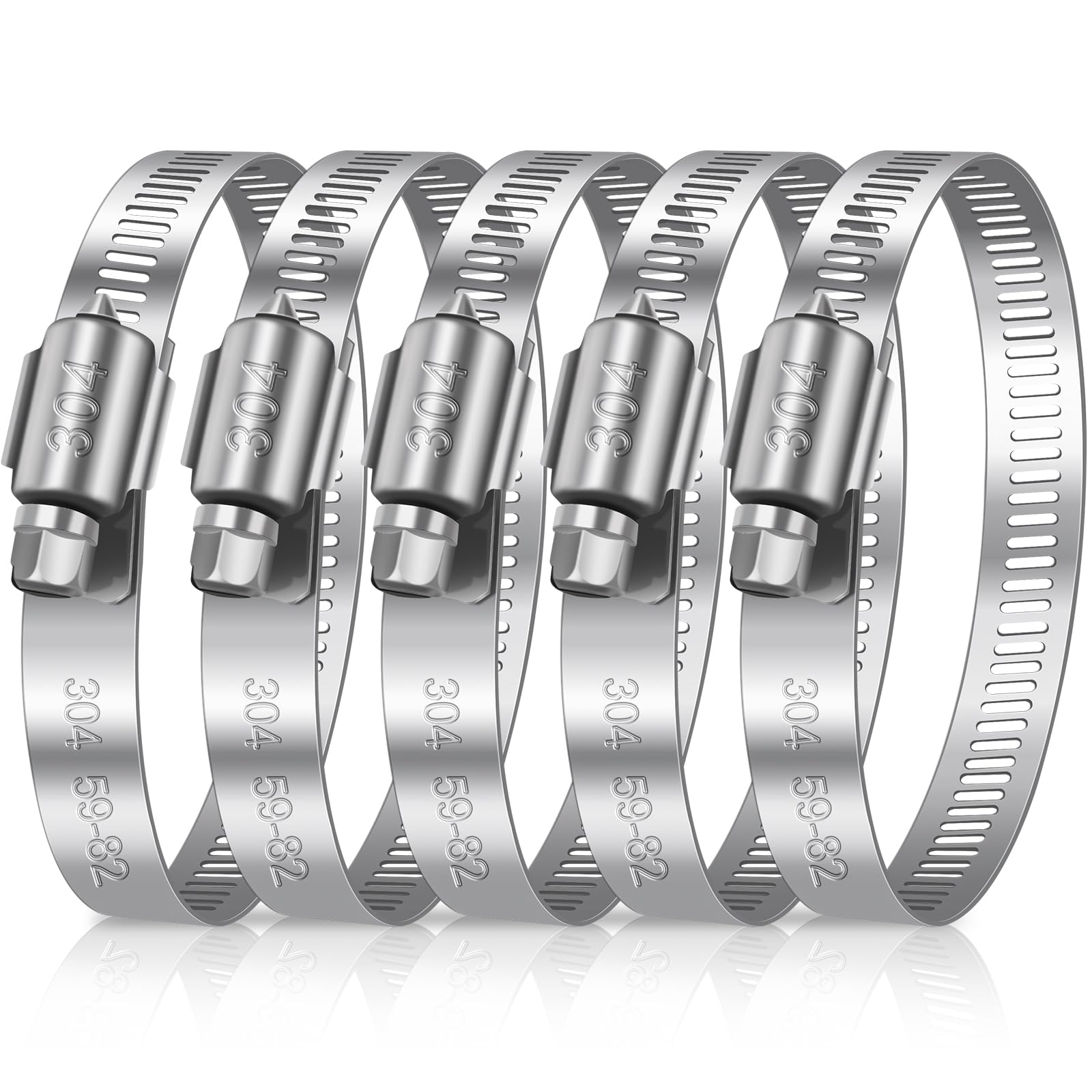 Caianwin 6 Pcs Hose Clips 59-82mm Adjustable 304 Stainless Steel Hose Clamp for Automotive,Mechanical,Agriculture