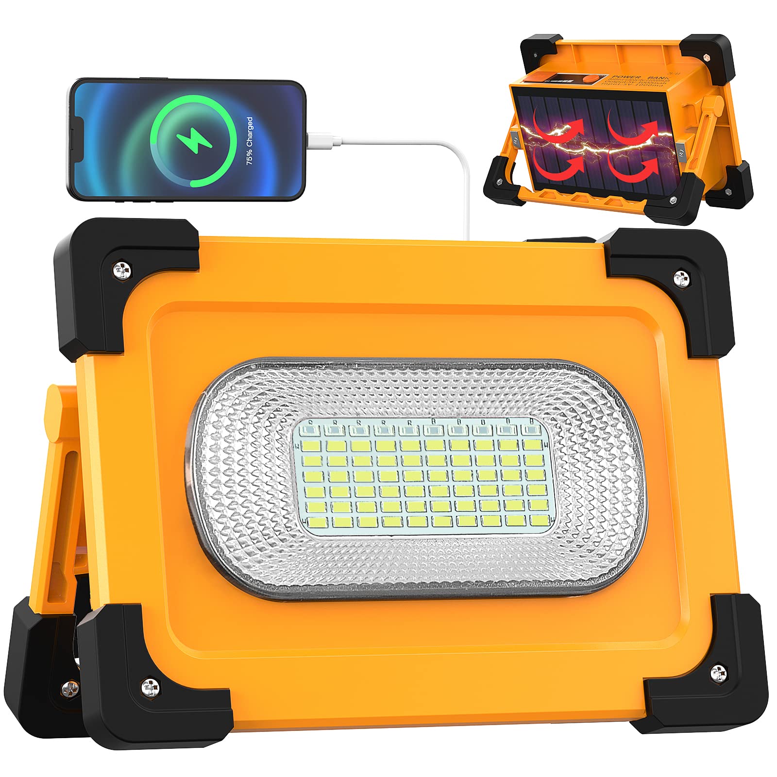 80W Rechargeable LED Work Light, 4 Modes Portable LED Work Light, Waterproof USB 11000 mAh Battery for Repairing, Garage, Camping, Emergency