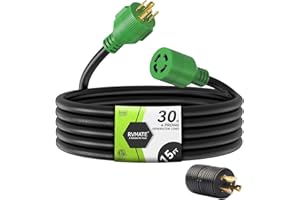 RVMATE 4 Prong 30 Amp 15 Feet Generator Extension Cord, NEMA L14-30P/L14-30R, 125/250V Up to 7500W 10 Gauge SJTW Generator Cord, ETL Listed