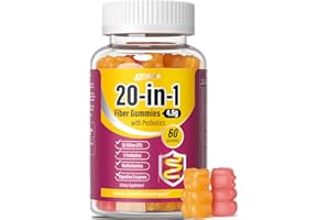 EYHBQIA Fiber Supplement 20-in-1, Fiber Gummies for Adults, 50 Billion CFU Probiotic & Prebiotic Supplement with Inulin, Psyllium, Support for Gut & Digestive Health, 60-Count, Peach & Orange