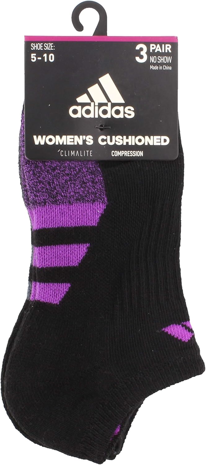 adidas Women's Cushioned No Show Socks (3-Pair), White/White, Medium, (Shoe Size 5-10) : Clothing