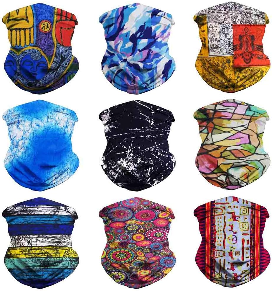 Eytan 9Pcs Outdoor & Versatile Headband Seamless Bandana Tube Neckwarmer Scarf Wrap Face Mask Multifunction Headwear - (New Series-1)