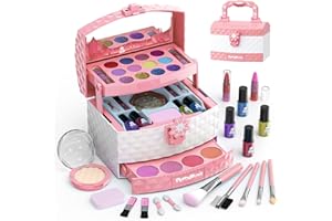PERRYHOME Kids Makeup Kit for Girl 35 Pcs Washable Real Cosmetic, Safe & Non-Toxic Little Girl Makeup Set, Frozen Makeup Set for 3-12 Year Old Kids Toddler Girl Toys Christmas & Birthday Gift (Pink)