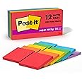Post-it Super Sticky Notes, 3x3 in, 12 Pads, 2X The Sticking Power, Playful Primaries Collection, Primary Colors (Red, Yellow, Green, Blue, Purple), Recyclable(654-12SSAN)