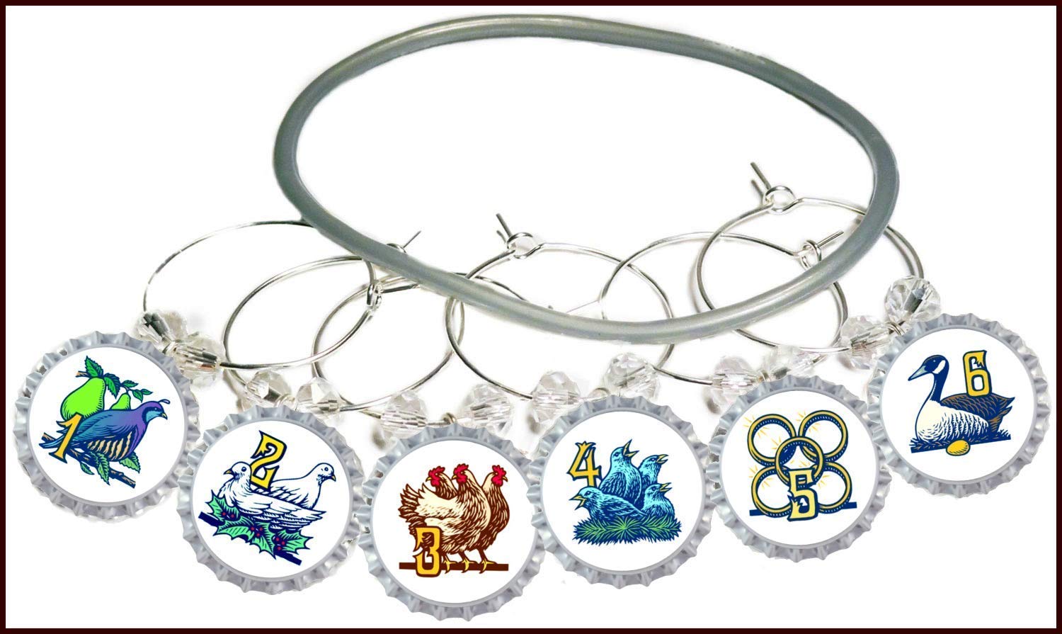 12 Days Of Christmas Wine Charms - Twelve Days Of Christmas Glass Tags For Xmas Holiday - Glass Identifier Stocking Stuffer - 12 wine charms