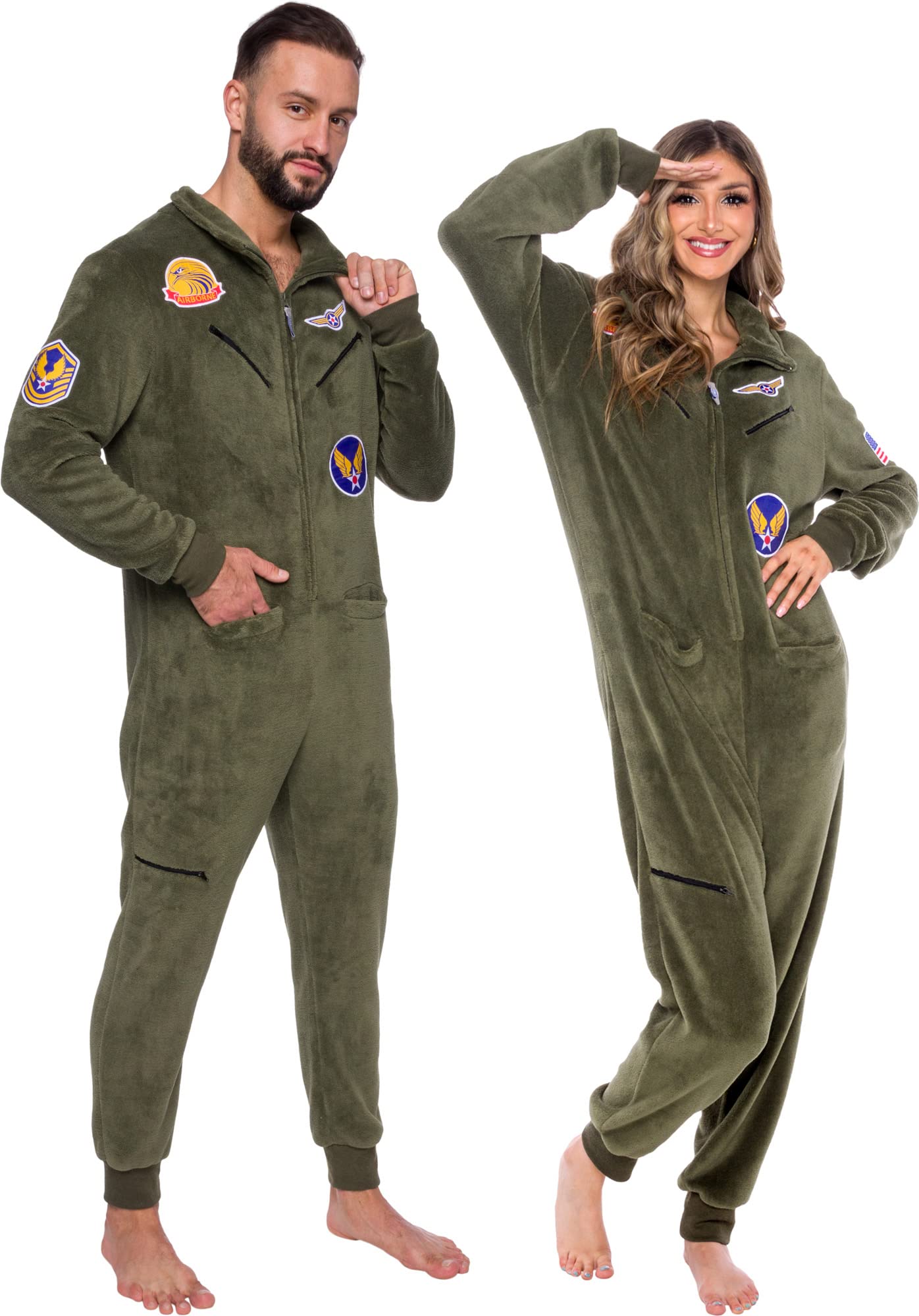 Flight Pyjamas FUNZIEZ! Fighter Pilot Costume - Adult Military Flight Suit Jumpsuit ...