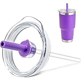 Prurex Leak - Proof Straw Lid - Replacement for YETI Rambler 14 oz Mug, 26 oz Straw Cup, 30 oz Tumbler & 35 oz Tumbler - Press Fit Cover (Purple)