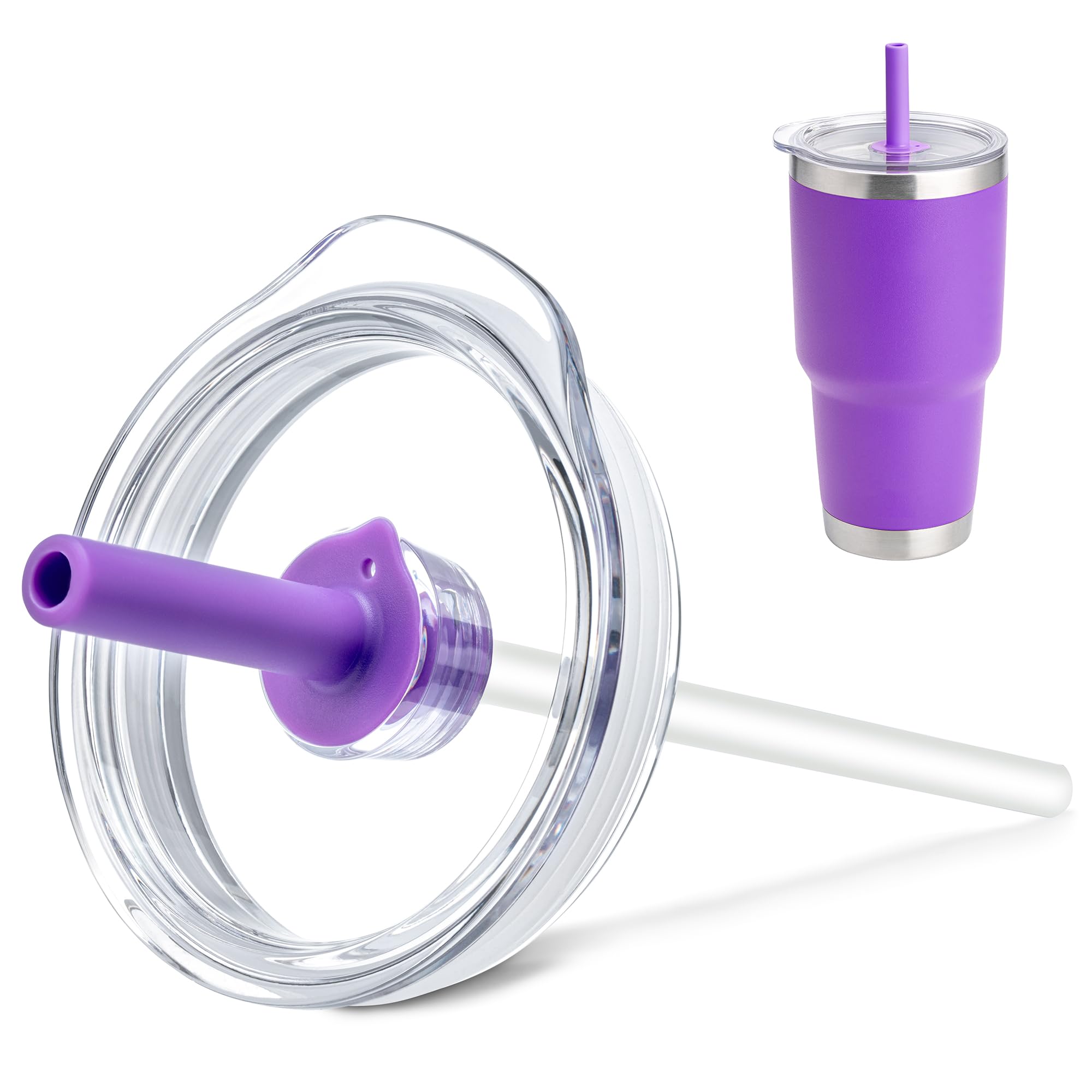 Photo 1 of Prurex 30 oz Silicone Straw Lid for Yeti Rambler,Old Style Rtic and More, Replacement Lid for 3.7" diameter Tumbler,Cup Cover with Straw (Purple)