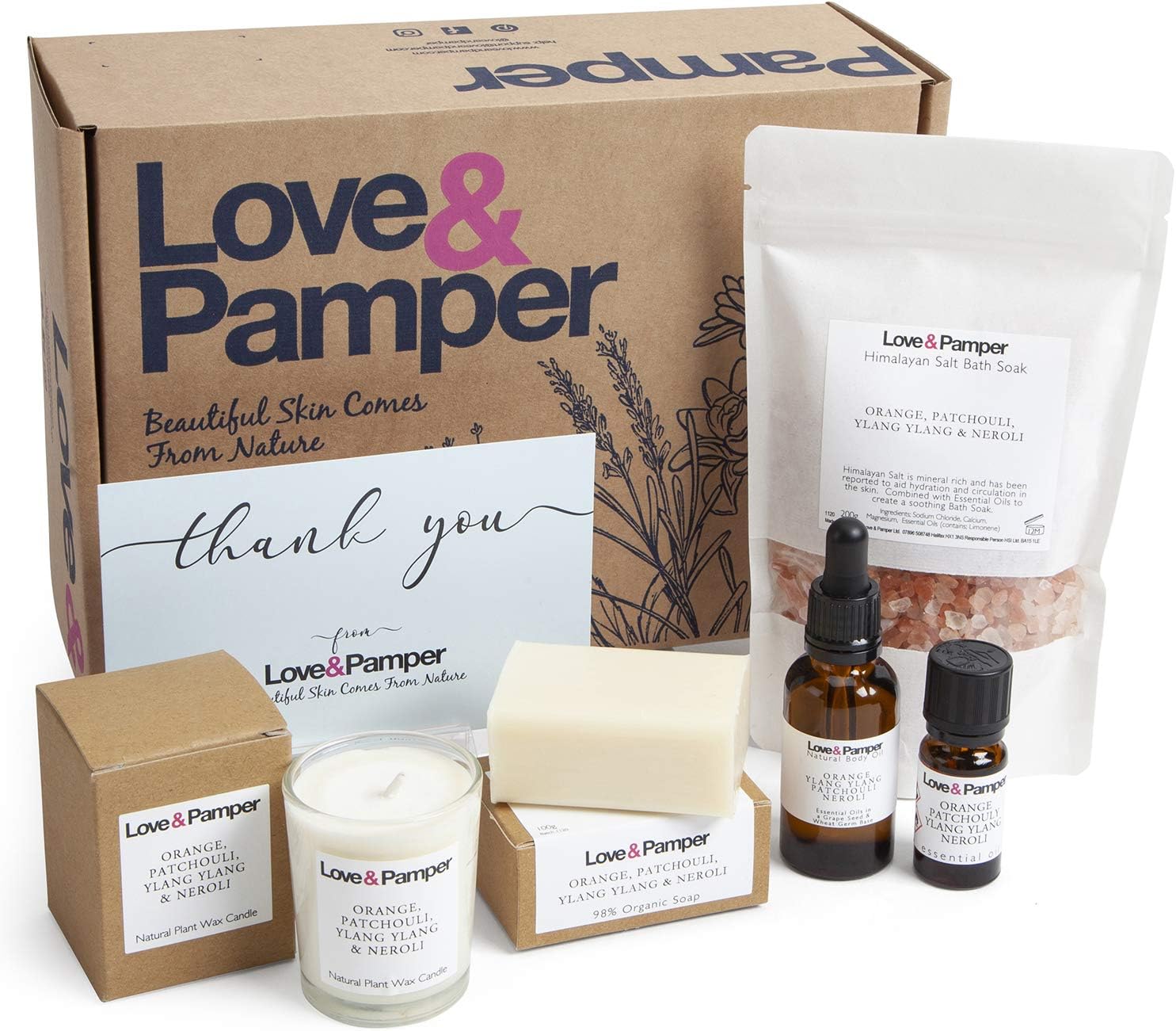 CALM & RELAXING, Aromatherapy Pamper Gift Set for Women Relaxation Gift of Essential Oil, Massage Oil, Himalayan Bath Salt