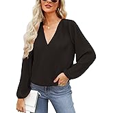 CUPSHE V Neck Wrap Velvet Tops Dressy Causal Long Sleeve Business Work Blouses Loose Fit Shirts Vacation Outfits