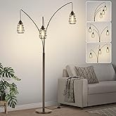 Boncoo Industrial Floor Lamp, 3 Light Arc Floor Lamps for Living Room, 76 Inch Tall Standing Lamp with Metal Cage Shades & Fo